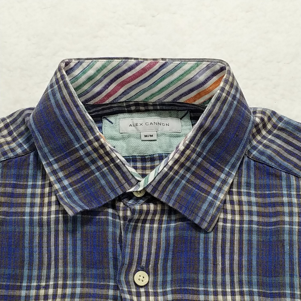 Alex Cannon Mens Size M Multicolor Blue Plaid Pattern Short Sleeve Button Shirt